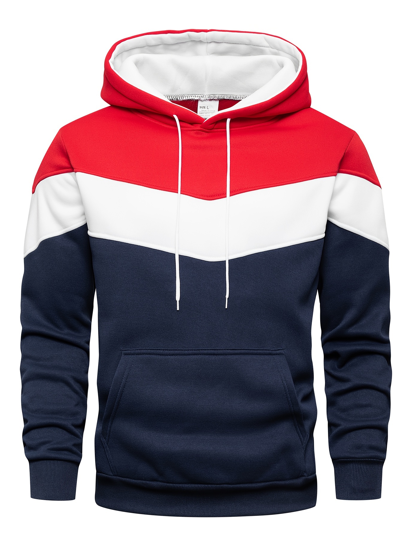 kangaroo pocket drawstring hoodie mens casual patchwork color block slightly stretch hooded sweatshirt for spring fall red and blue 0