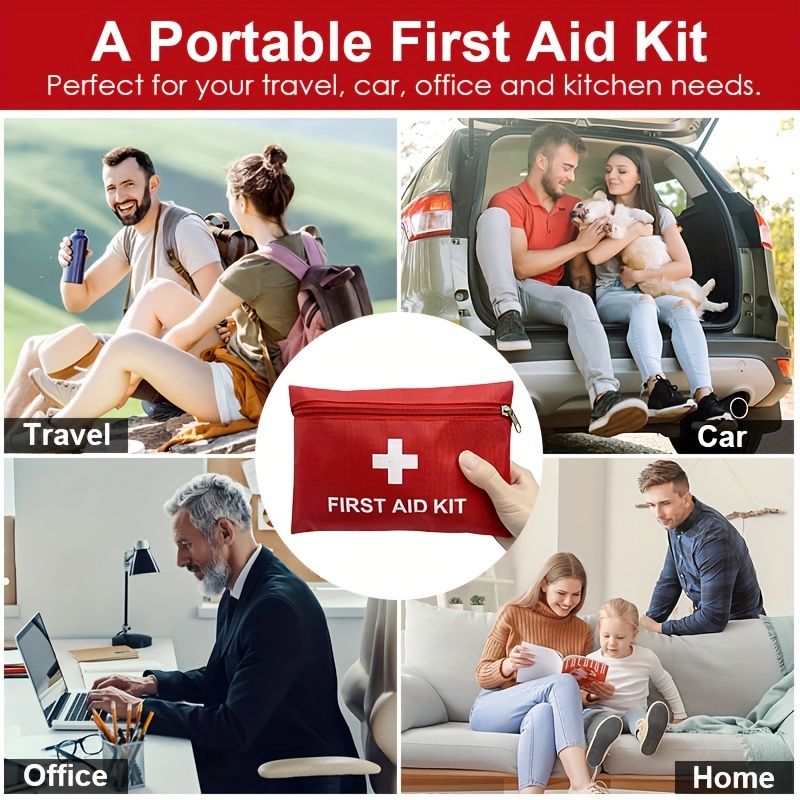 Kit de primeros auxilios – 230 piezas – para coche, hogar, viajes, camping,  oficina o deportes | Bolsa roja/cruz reflectante, totalmente abastecido