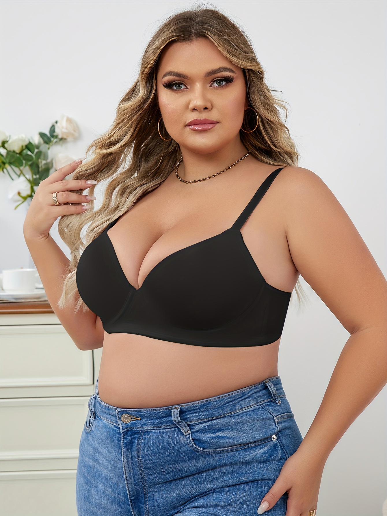  Ultra Thin Lace Bras for Women Full Coverage Sexy Plus Size Bra  Comfortable Bralette Female Vest Adjusted-Straps (Color : Gray, Size : 48C)  : Clothing, Shoes & Jewelry