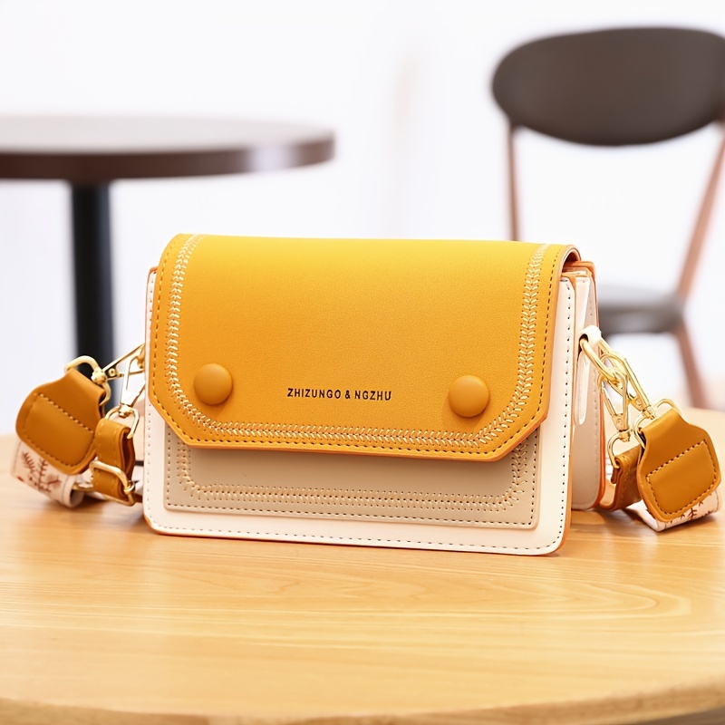 Stitch Detail Flap Square Bag, Trendy Colorblock Crossbody Bag, Casual  Shoulder Purse With Wide Strap - Temu
