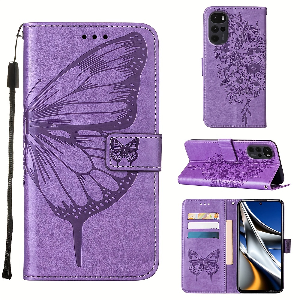 Funda de Cuero Cartera con Soporte Mariposa Carcasa Y01B para Oppo A54s  Morado