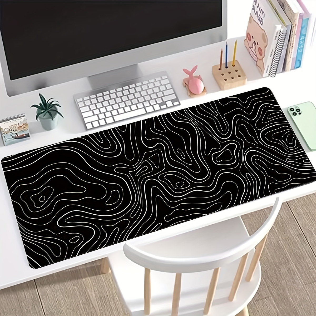 

1pc Gaming Mouse Pad Large Keyboard Pad 31.5 X 11.8in Topographic Mouse Pad Black And White Mouse Pad For Keyboard With Anti-slip Rubber Base, Extended Desk Pad Xl Keyboard Pad Mouse Mat