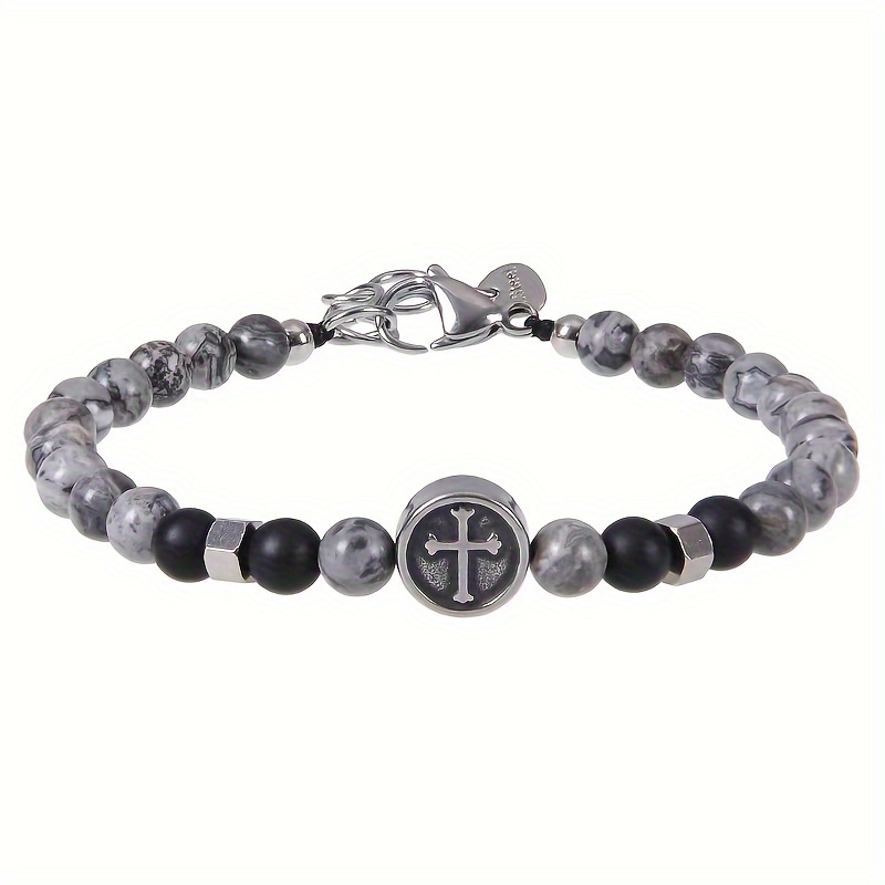 Uomini Croce Acciaio Inossidabile Bracciale in Pelle