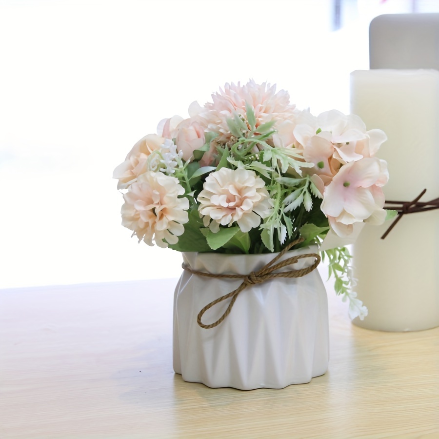 Artificial Flowers With Small Ceramic Vase Fake Silk Variety - Temu