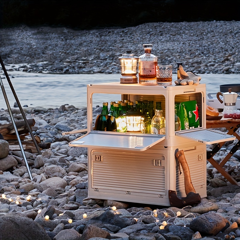 Cuisine mobile de cuisine de camping en plein air, boîte de rangement  multifonctionnelle de stockage de voiture de la capacité 55L avec des  roues