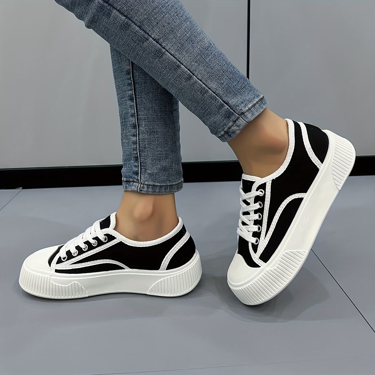 Zapatos Minimalistas De Color Sólido Para Mujer, Zapatos De Lona Cómodos  Con Plataforma, Zapatos Bajos Versátiles - Temu Chile