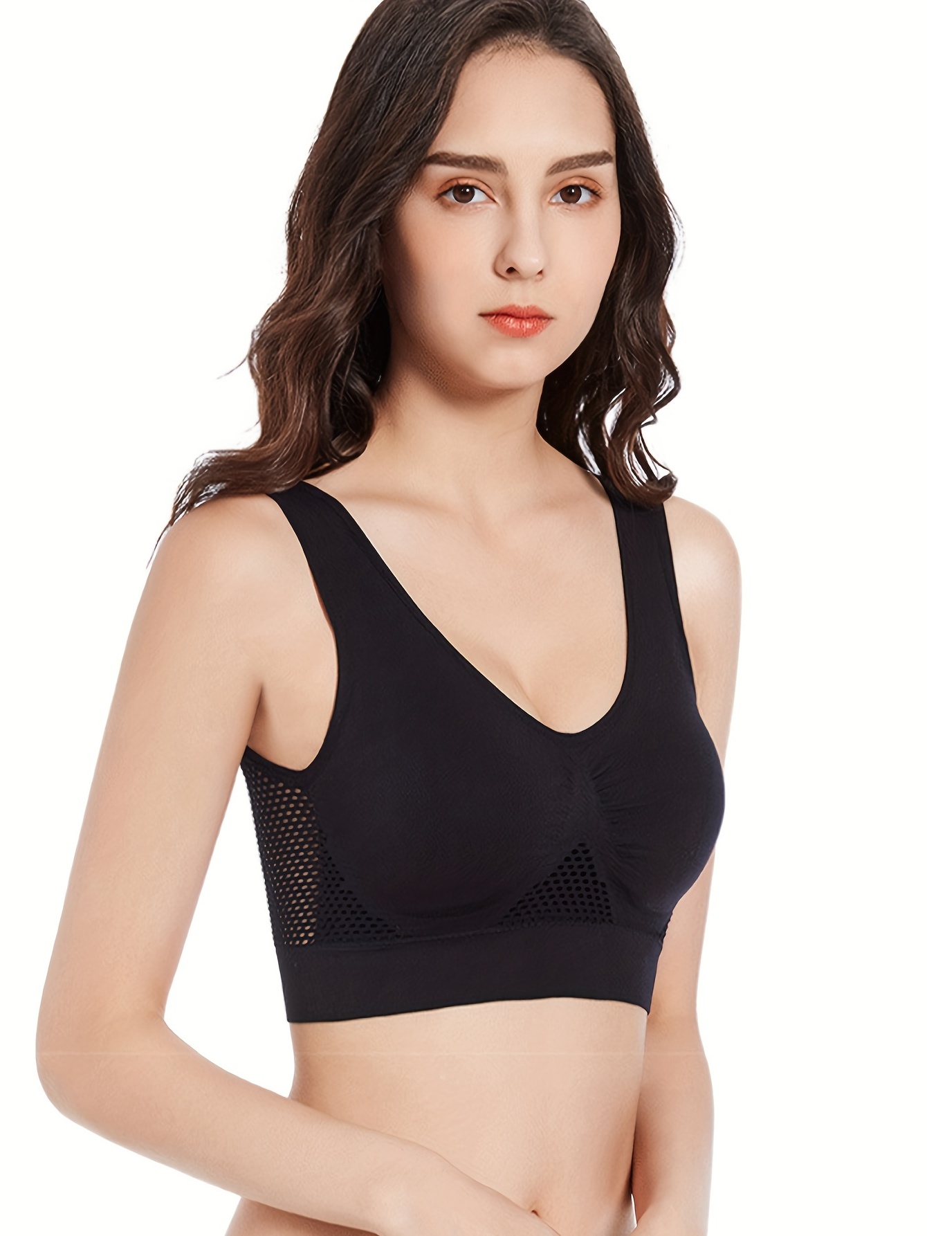 Wireless Hollow Mesh Sports Bra Push Breathable High Support - Temu Canada