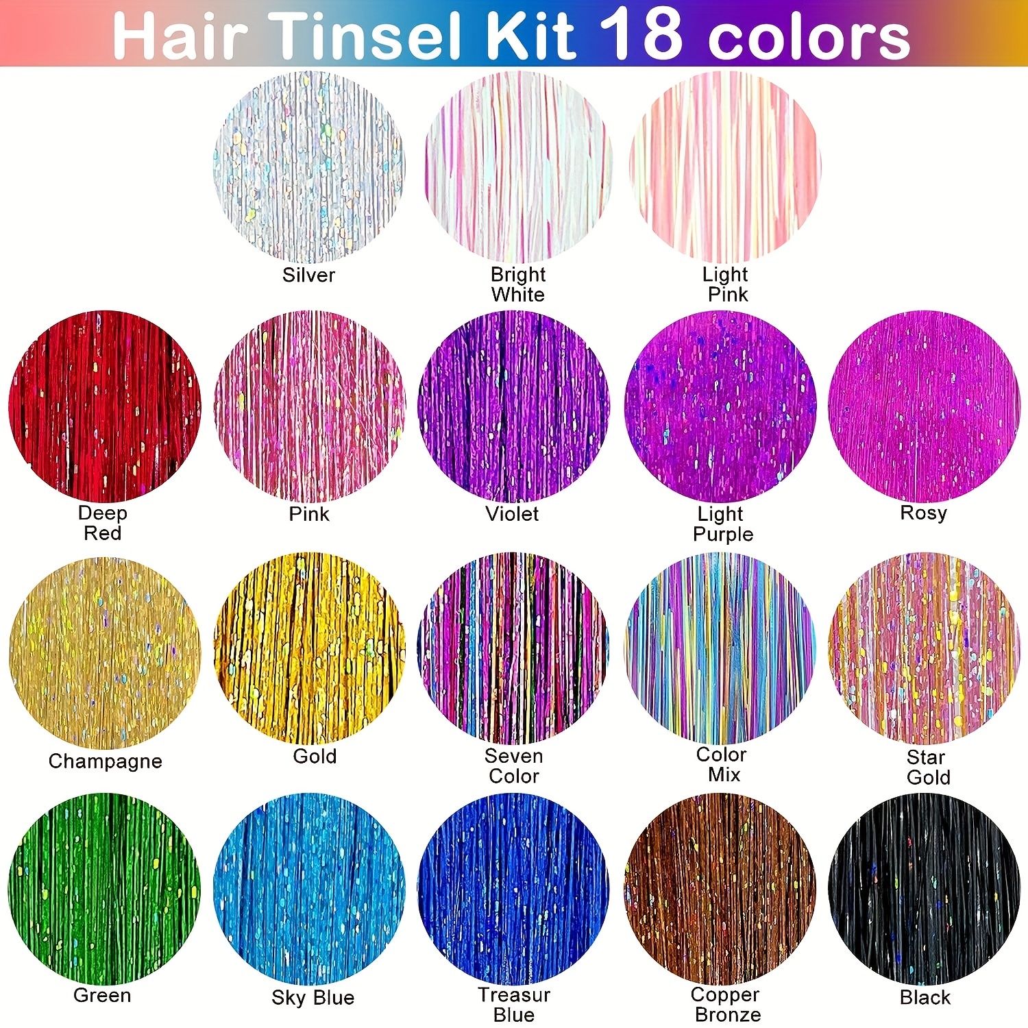 Hair Tinsel Kit 16 Colors Tinsel Hair Extensions with Tools Glitter Fairy  Hair Tensile for Halloween Cosplay Christmas New Year