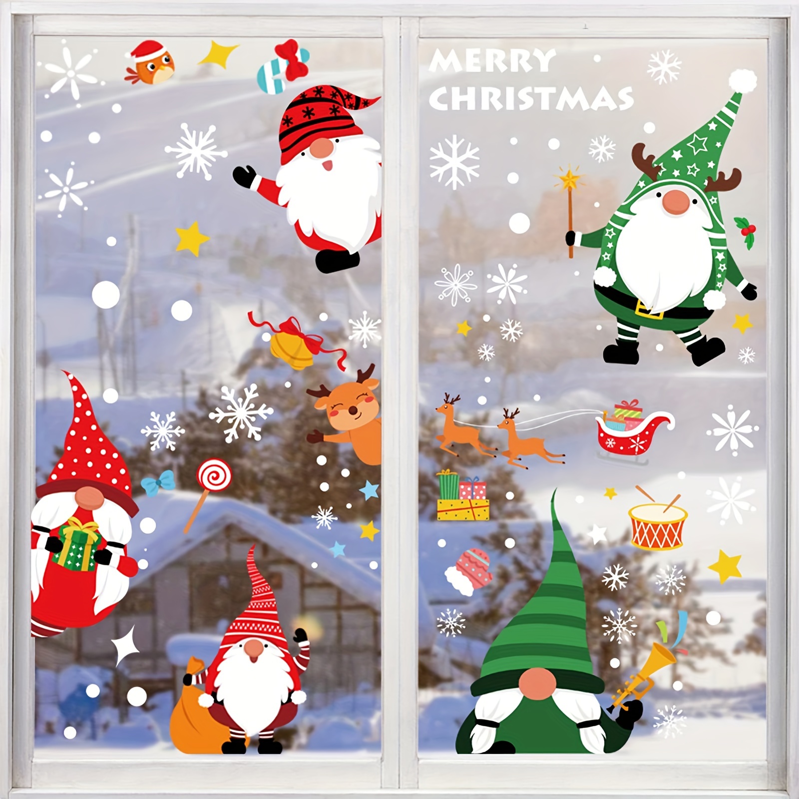 Christmas Window Decal Santa Claus Snowflake Stickers Winter Wall