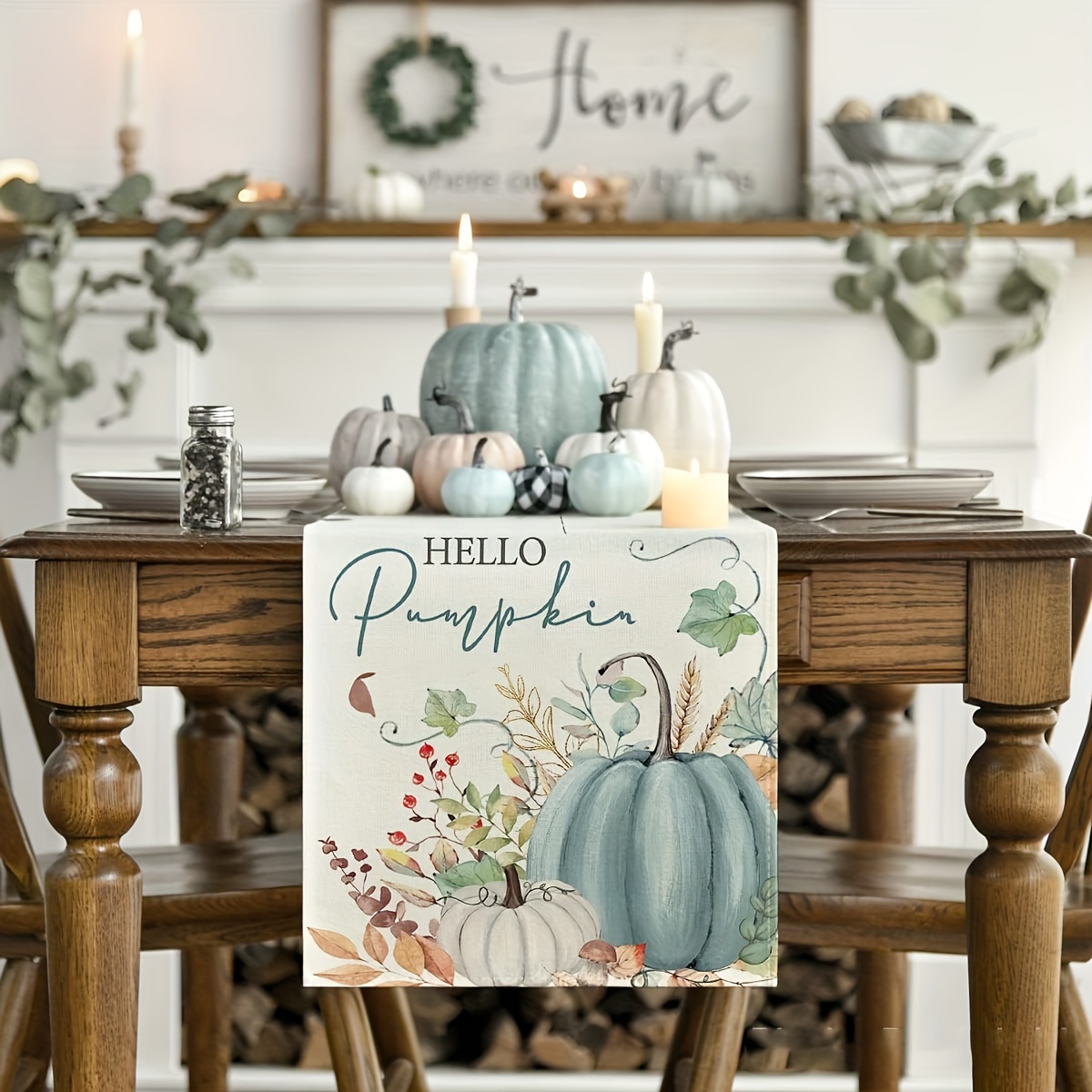 Pumpkin Leaves Fall Table Runner Kitchen Dining Decoration 33x182 cm