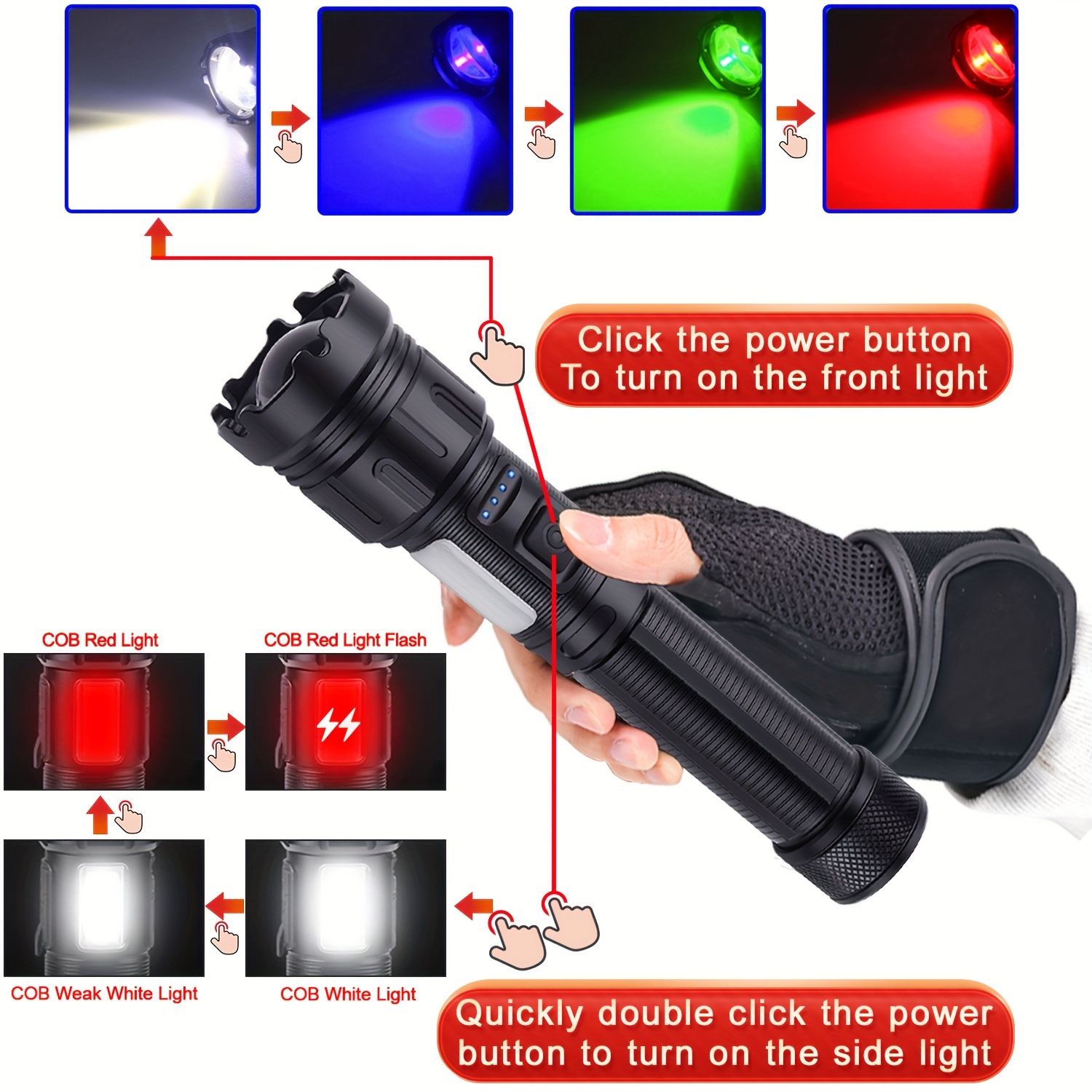 Alonefire X004 Multicolor Led Flashlight Rechargeable Waterproof Portable  Camping Lamp Hunting Fishing Light Tactical Torch With White Red Green Blue  Lighting - Sports & Outdoors - Temu