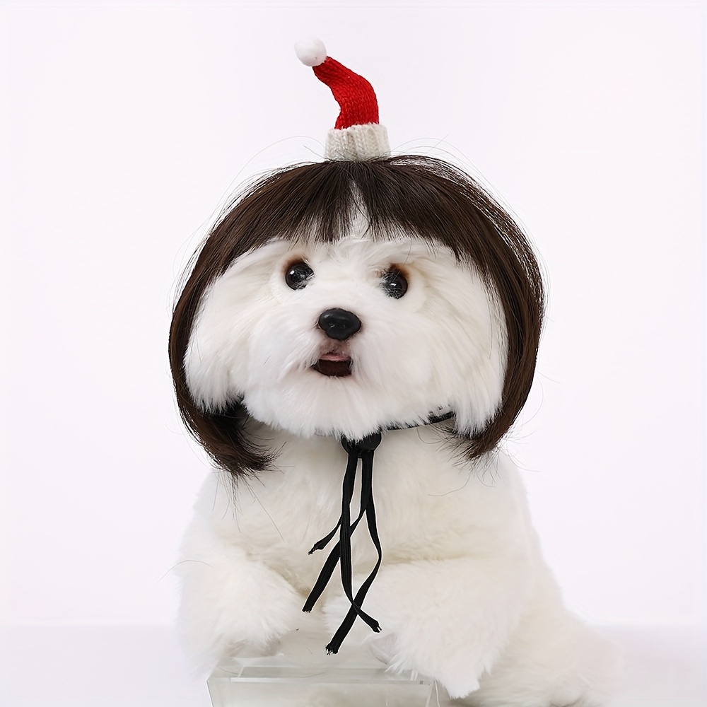 1pc Pet Brown Short Hair Wig Cute Wig Accessories Christmas