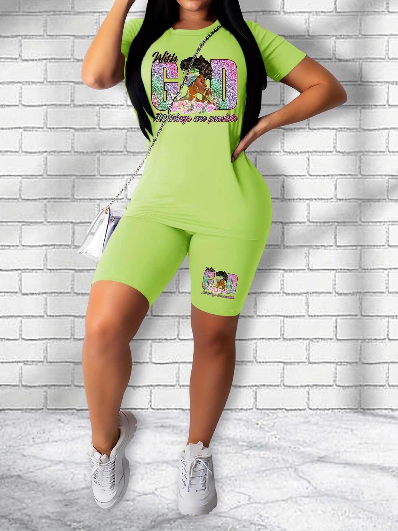 Casual Two Piece Set Matching T shirt & Biker Shorts Outfits