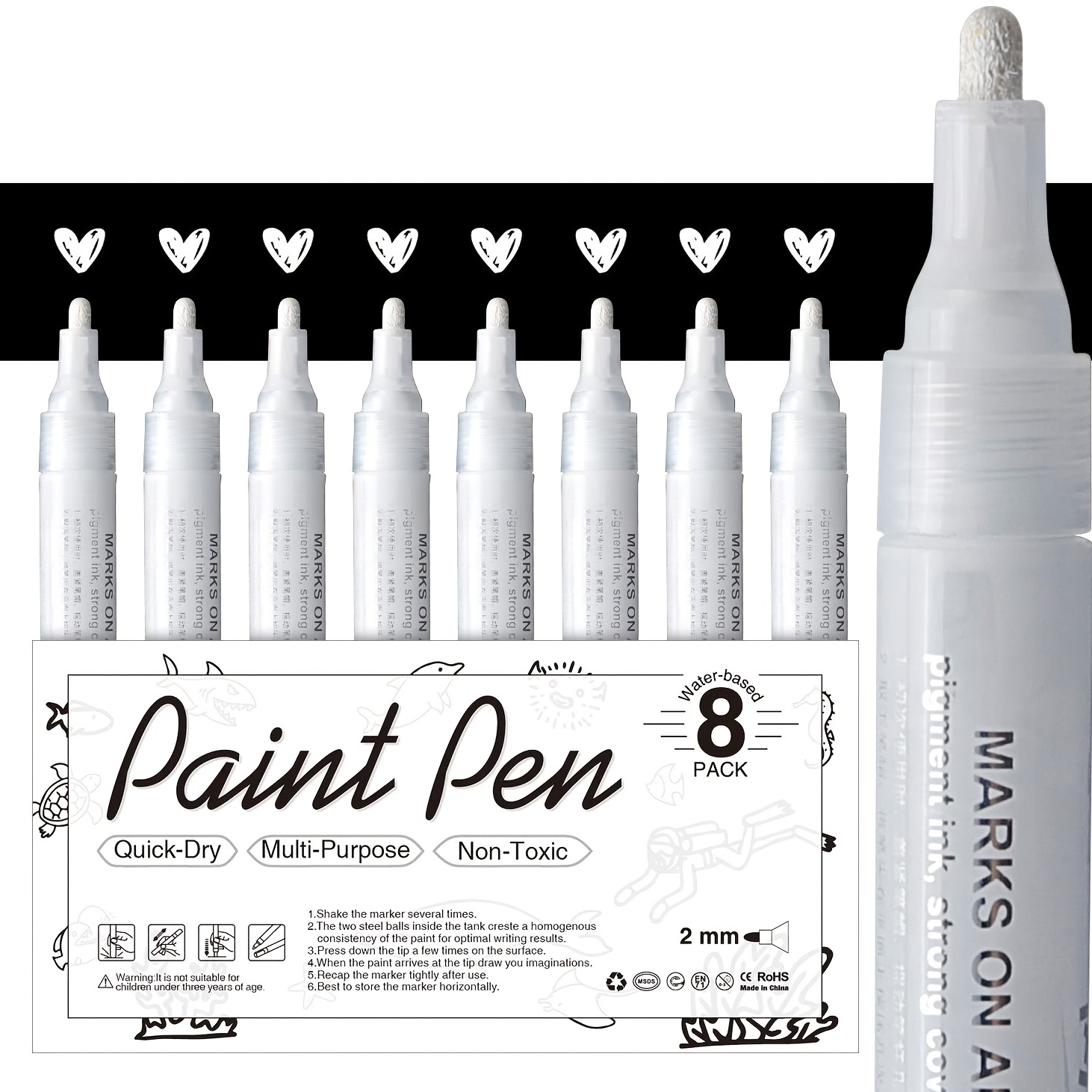 White Long Lasting Interior Tire Paint Pen Permanent Water Proof Marker-  Each