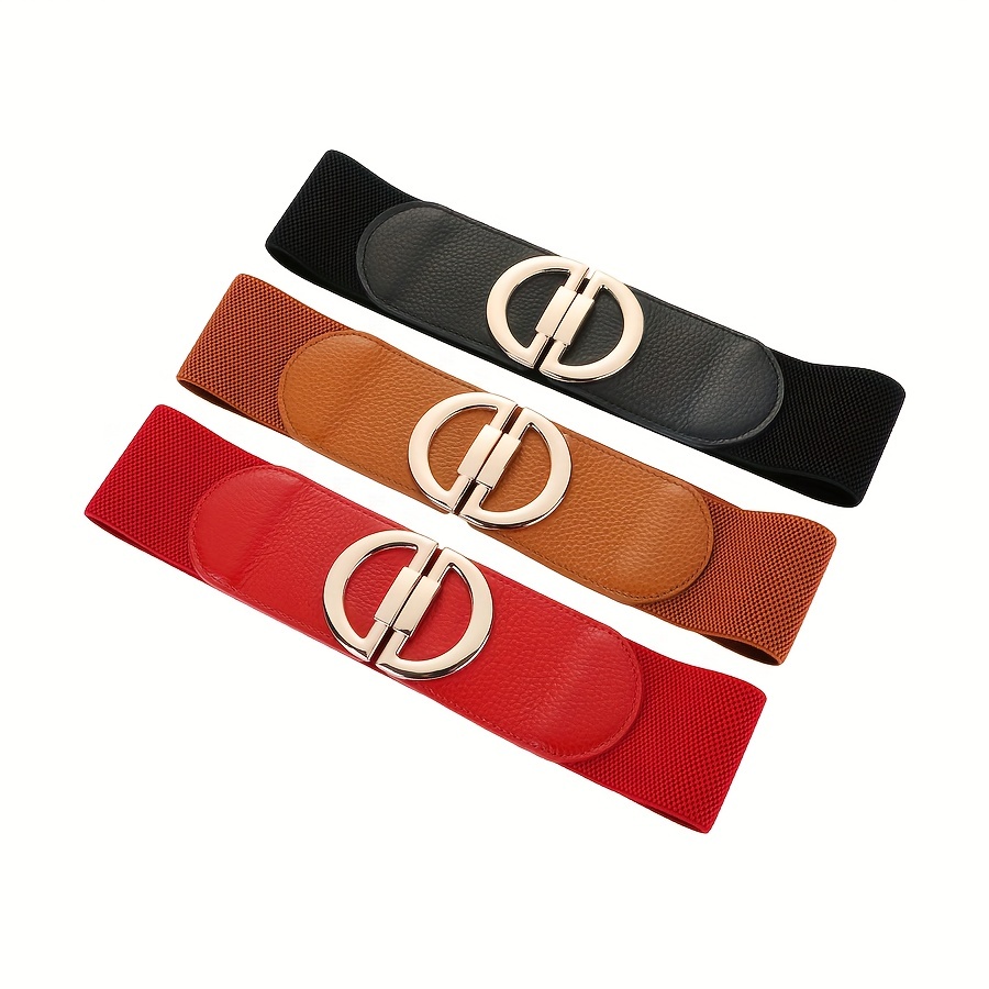 Classic Solid Color Leather Wide Belts Trendy Double D - Temu