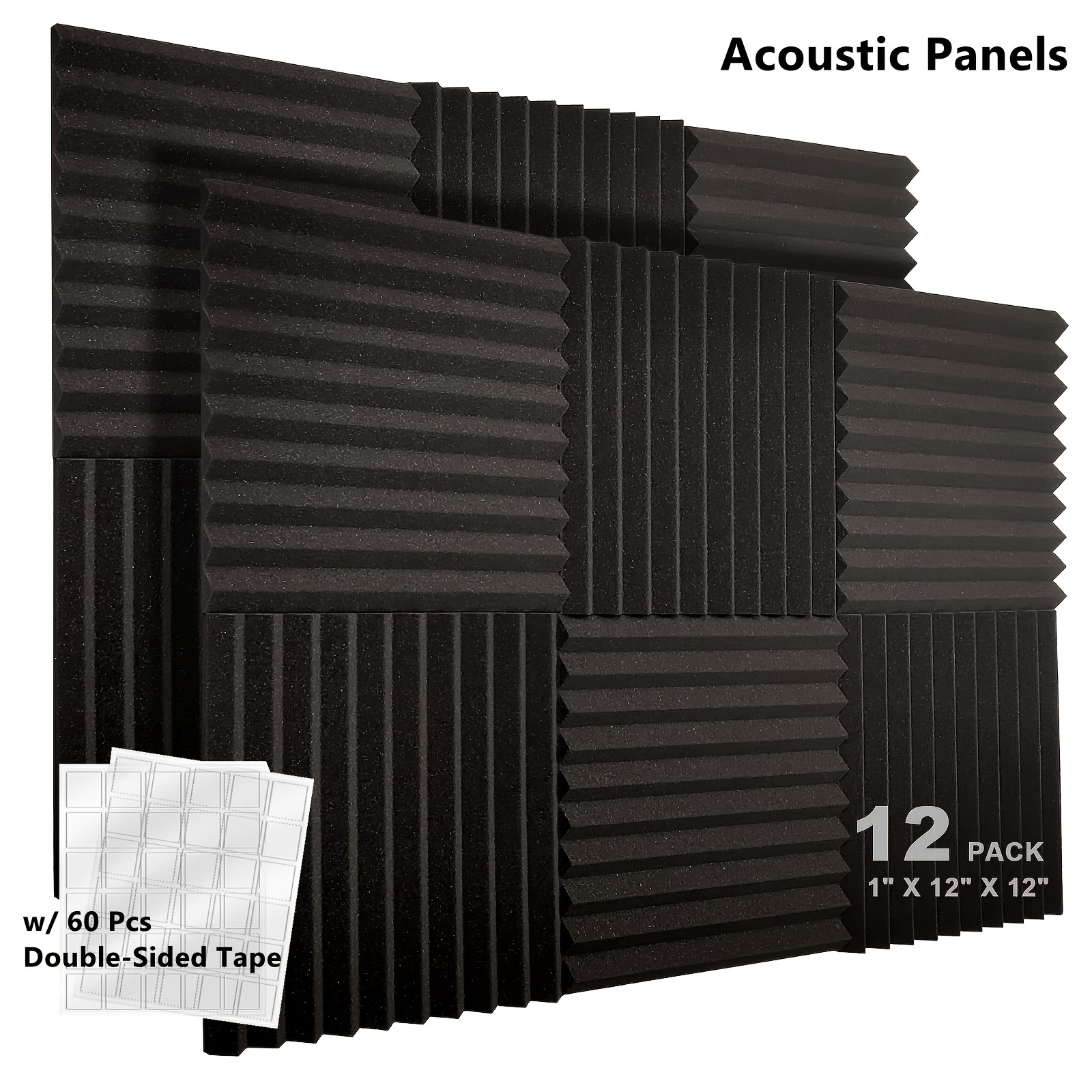  Paneles de espuma acústica, azulejos de cuña de estudio de  grabación de pirámides, tratamiento de aislamiento de 2 x 12 x 12 pulgadas  para paredes y techo (paquete de 12, negro) : Instrumentos Musicales