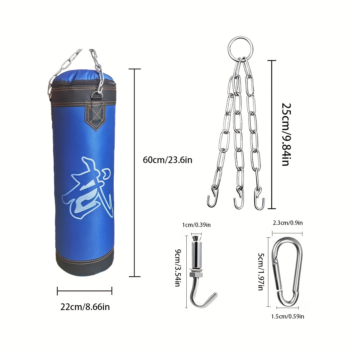 TEMU 1 Set Of 60cm Unisex Hollow Sandbag For Martial Arts, , Mma, Taekwondo, And Combat Training, With Hook And Stainless Steel Chain.