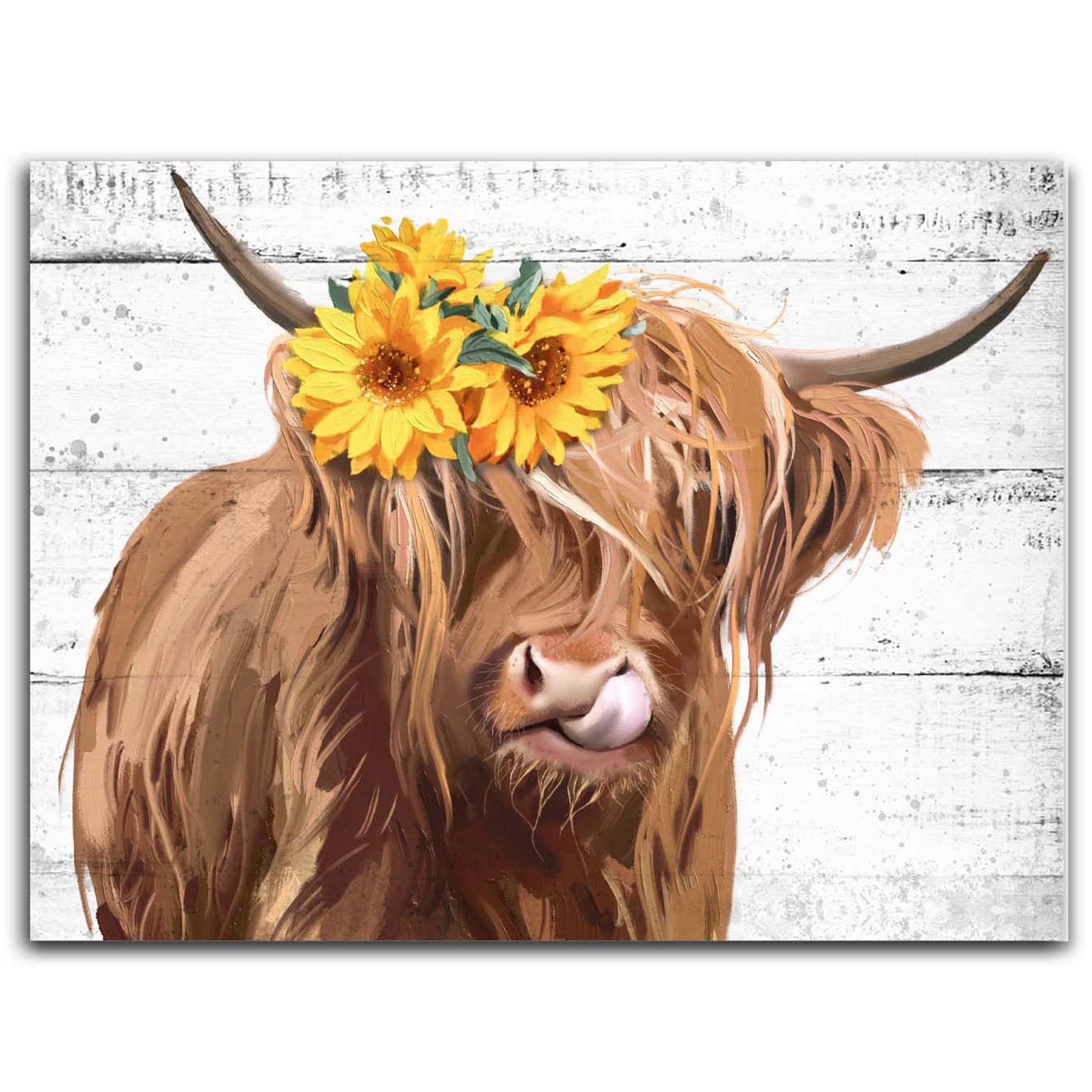 Cool Highland Cow Wall Art Brown Highland Cattle Portrait Picture Giclee Print On Canvas Animal Poster Painting Artwork, Great for Home Living Room Be - 2