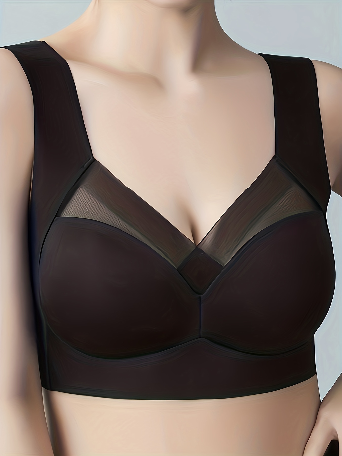 Contrast Mesh Wireless Bras Comfy Breathable Push Bra - Temu