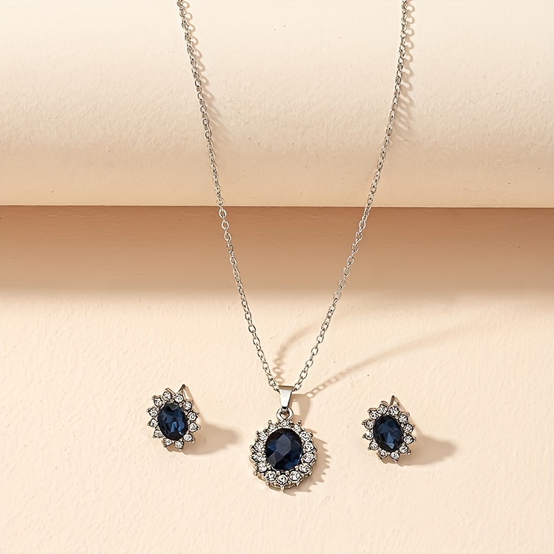 Earrings Plus Necklace Cute Jewelry Set Inlaid Rhinestone - Temu