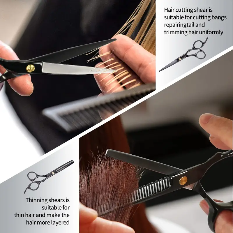 professional hair cutting scissors thinning shears kit with hair styling comb hair shears set barber scissors kit with hairdresser scissors haircut shears hair layering scissors for home salon black details 2