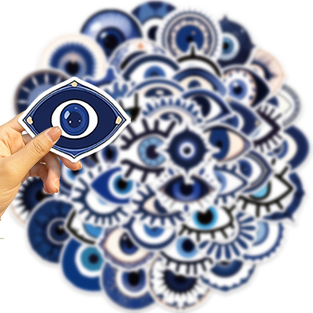 50PCS Evil Eyes Devil Eyes Stickers, Vinyl Waterproof Blue Eyes Decal For  Water Bottles Skateboard Scrapbook Aesthetics Car Decal Computer Phone Suitc