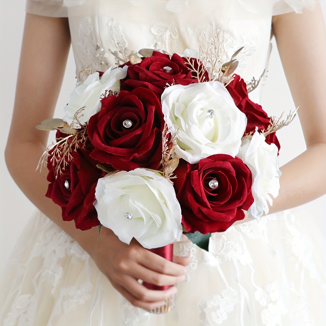 Wedding Bouquet With Lace Ribbons Artificial Rose Flower For - Temu