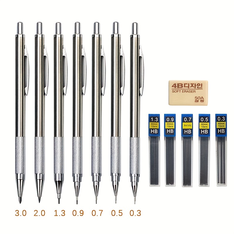 All Metal Mechanical Pencil 0.3 0.5 0.7 0.9 1.3 Art 2b Hb 12 - Temu