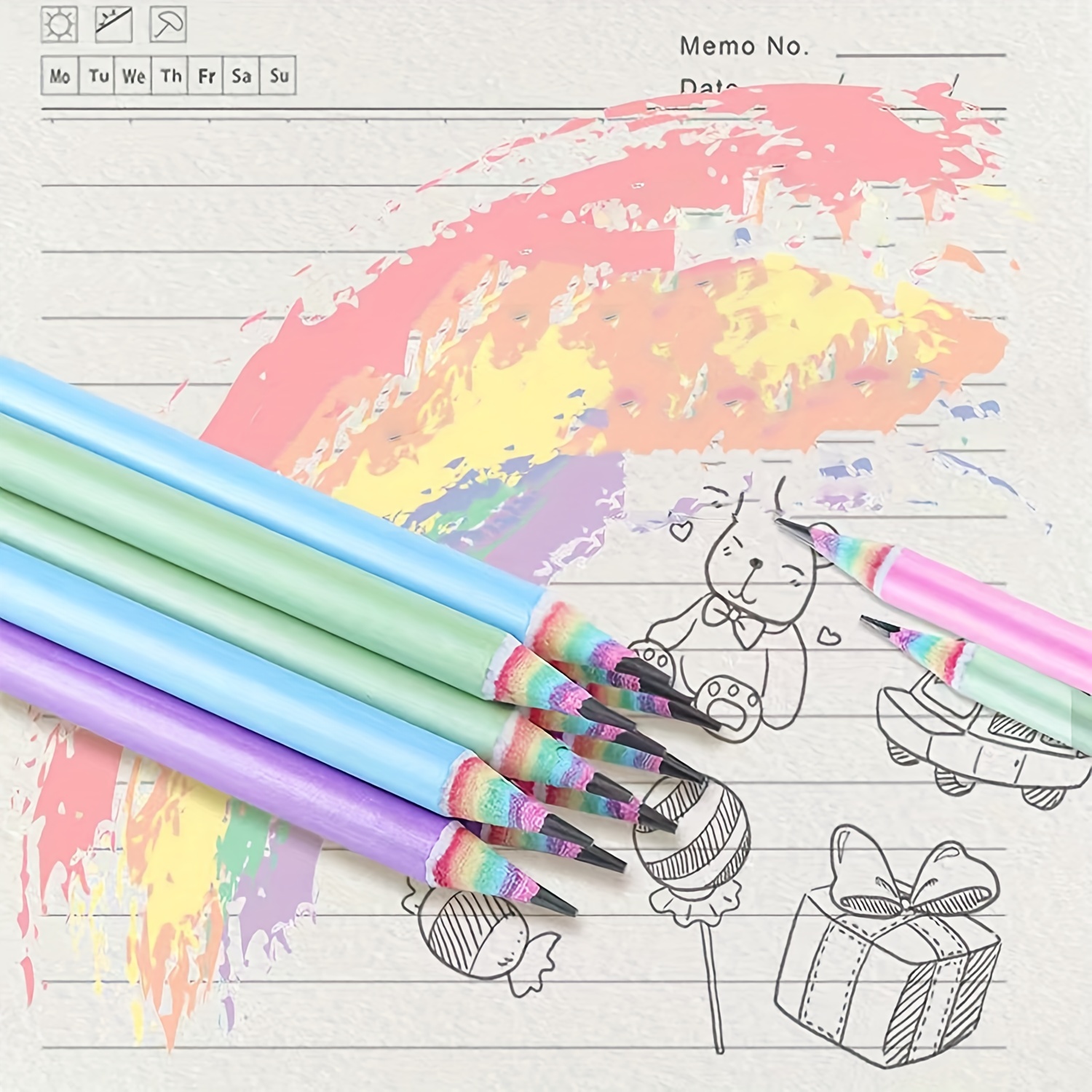 Grantop Lot de 16 crayons arc-en-ciel - 8 couleurs - Papier recyclé  arc-en-ciel - Crayons HB pour dessiner - Crayons de dessin pour débutants 