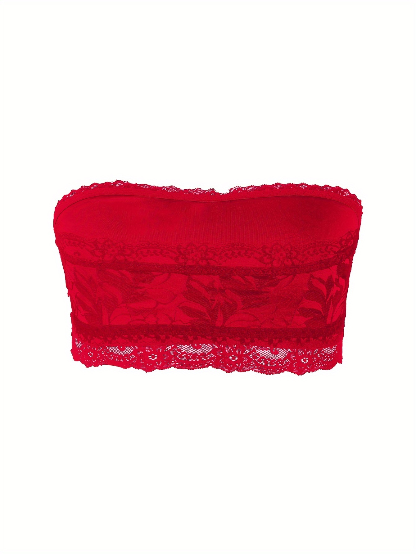 Plus Size Sexy Tube Bra, Women's Plus Solid High Stretch Lace Strapless Bandeau Tube Bra