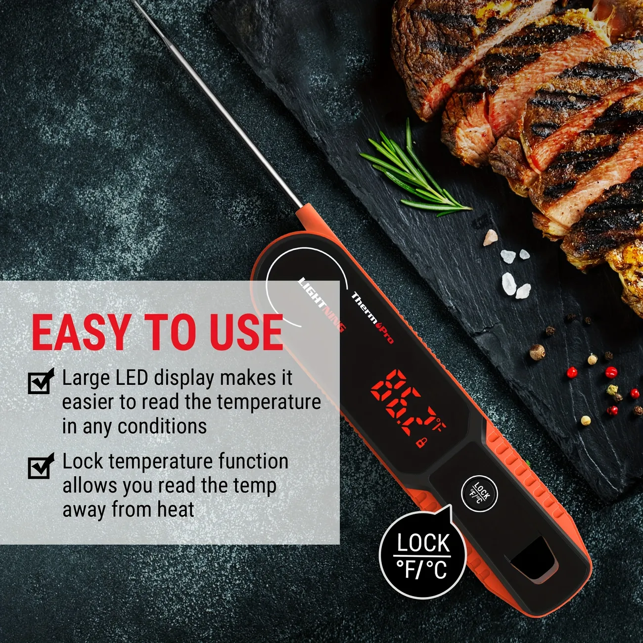 Hermopro Lightning One-second Instant Read Meat Thermometer Calibrated  Kitchen Food Thermometer With Smart Display Waterproof Cooking Thermometer  For Frying Smoker Grill Batteries Not Included - Temu Denmark