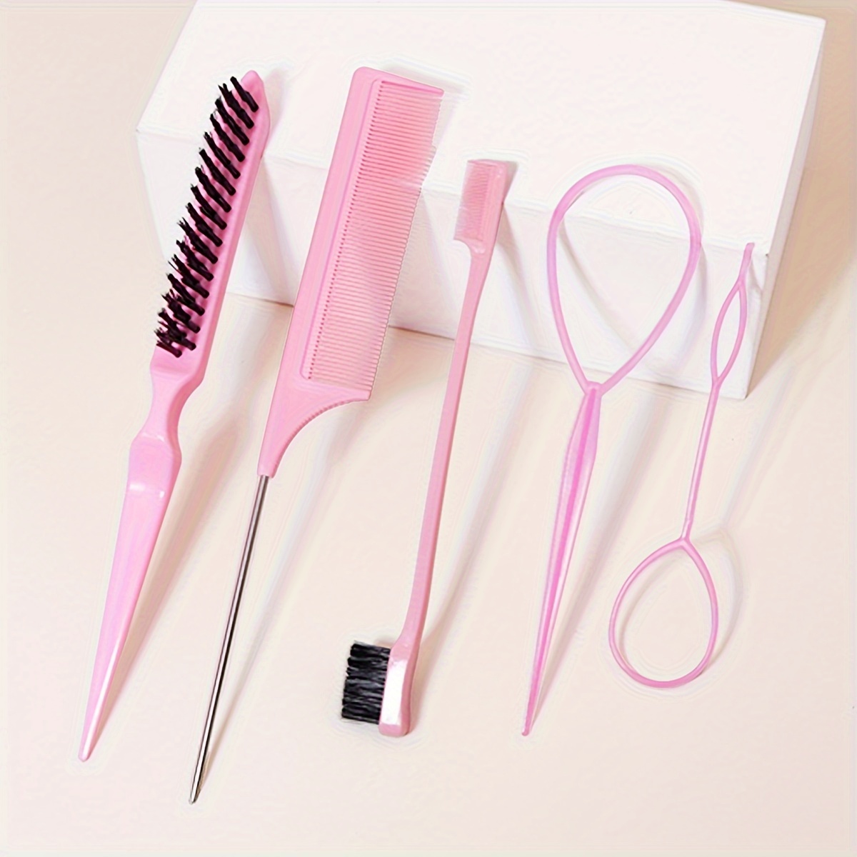 

5pcs/set Hair Styling Tool Pointed Tail Comb Hair Edge Brush Double Head Brush Eyebrow Brush Hair Buns Makers Hairdressing Accessories Travel Essentials