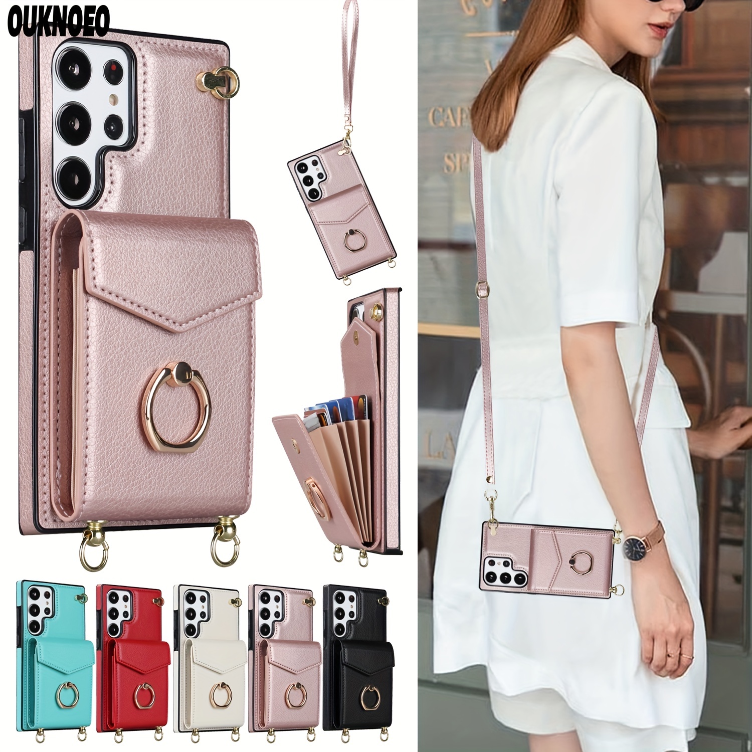 Fashion Faux Leather Phone Case For Galaxy S23 Ultra S22 Ultra Note 20 Ultra  Luxusy With Holder Long Lanyard Ring Crossbody Bag Wallet Card Slots  Shockproof Protect Cover - Temu