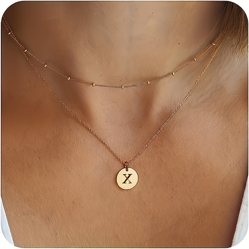 Layered Initial English Letter Necklace Women Letter