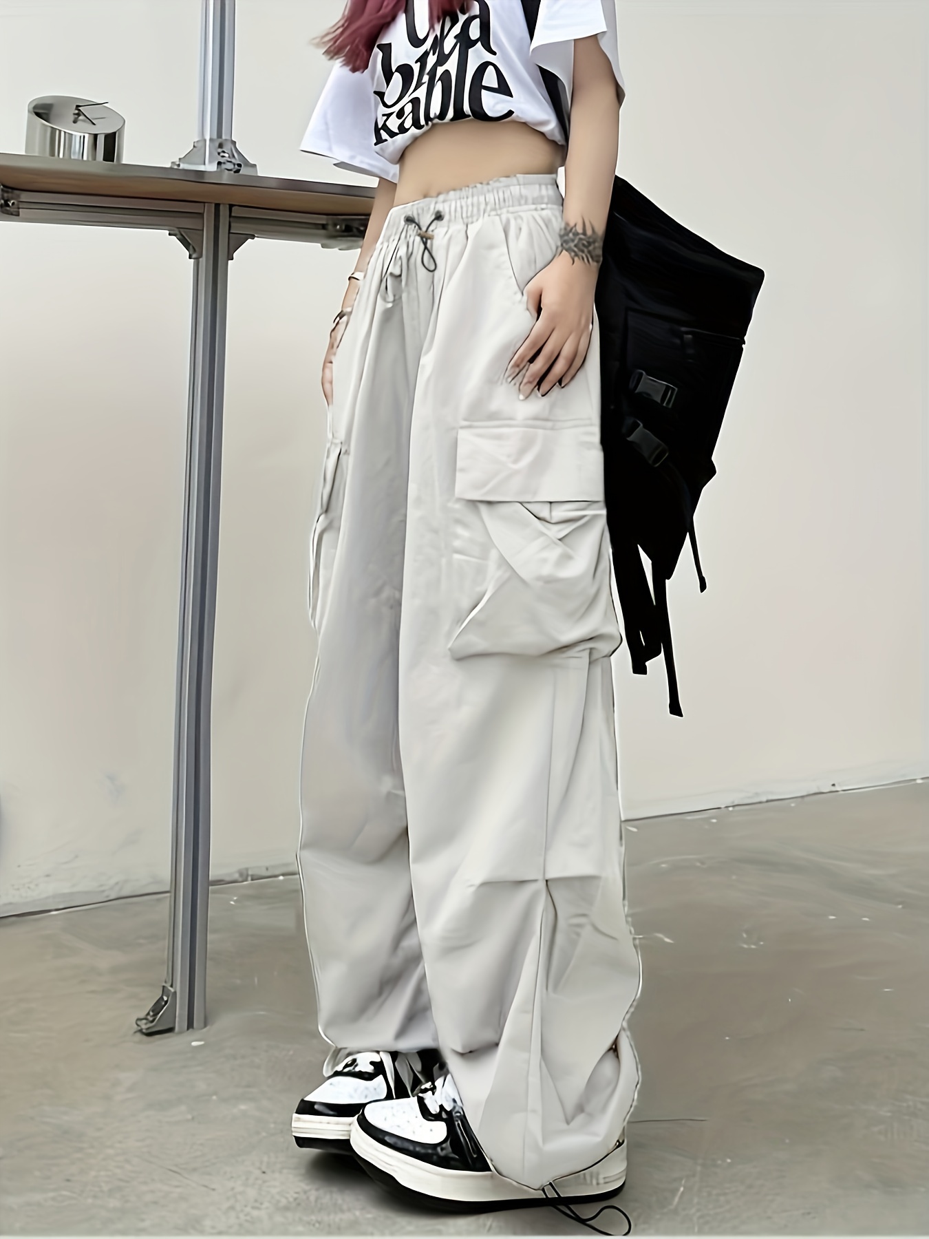 Y2k Draped Cargo Pants Street Wear Solid Drawstring Pants - Temu