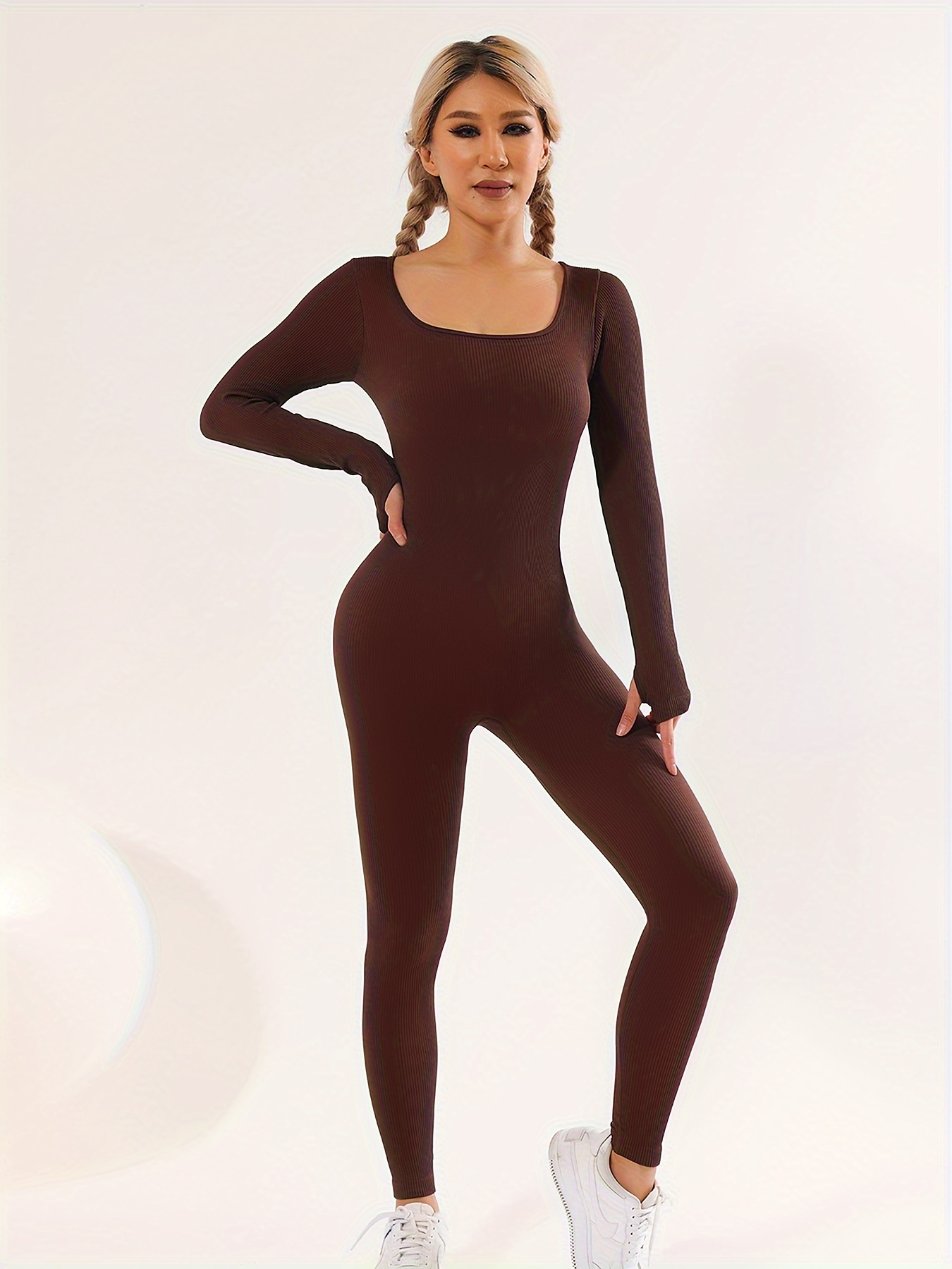 Seamless Solid Shaping Jumpsuit, Long Sleeve Stretch Slimming Body Shaper,  Women's Underwear & Shapewear