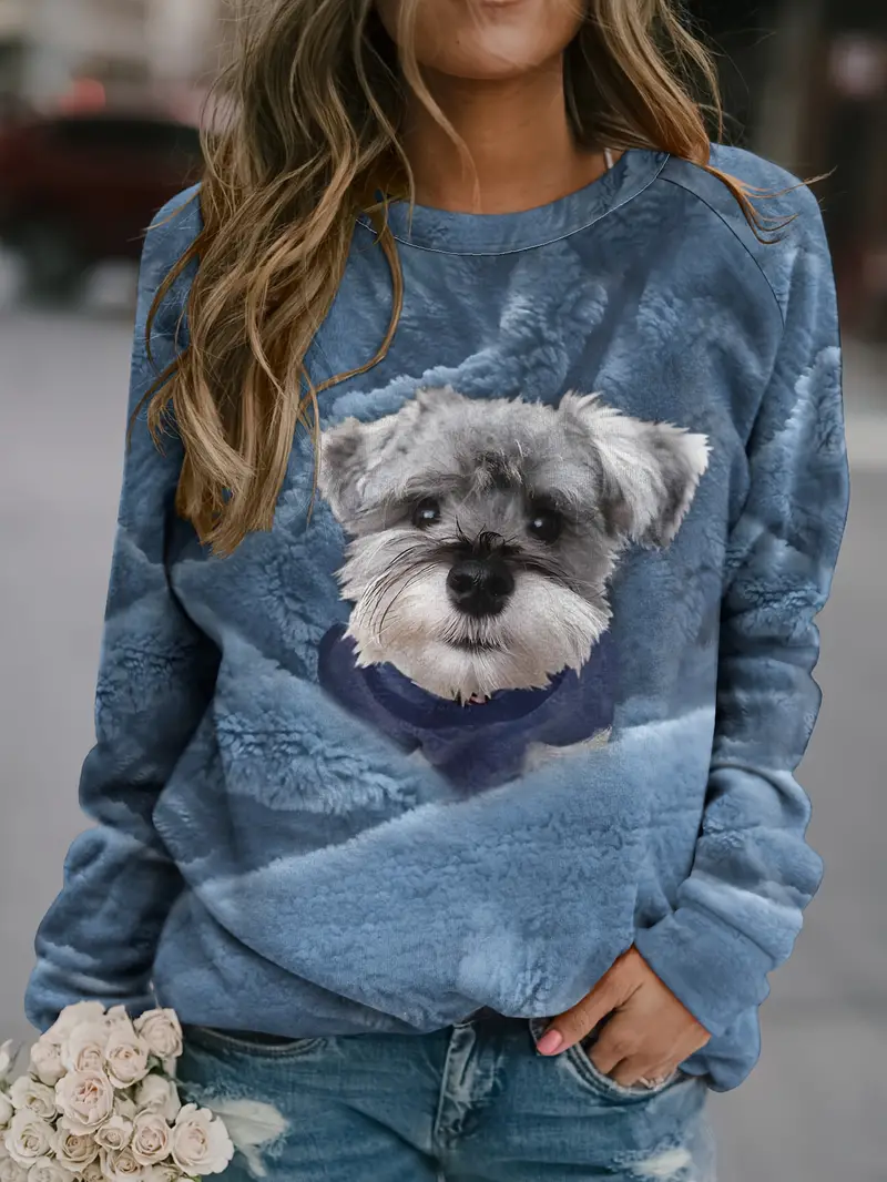 Plus Size Casual Sweatshirt Women's Plus 3d Cute Dog Print - Temu