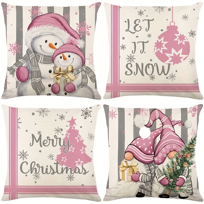 Throw Pillows for Bed Christmas Merry Christmas Christmas Snowman Leather  Pillow Case Bedding Pillows Decorative 