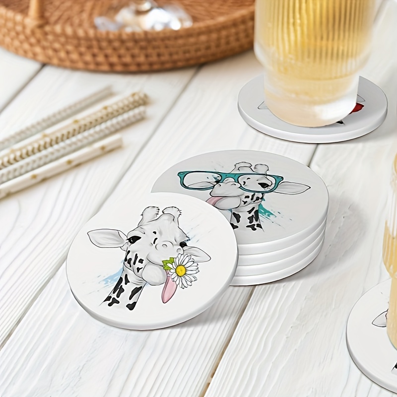 Cute Cartoon Giraffe Design Absorbent Coaster Round Ceramic Temu