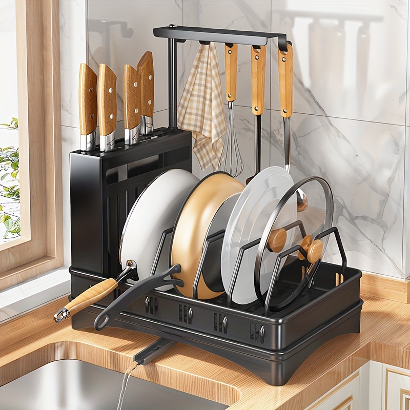 1pc, Kitchen Knife Holder, Kitchen Utens Storage Rack, Knife Multi-function  Dish Drying Rack, Cutting Board And Pot Lid Rack, Household Countertop Int