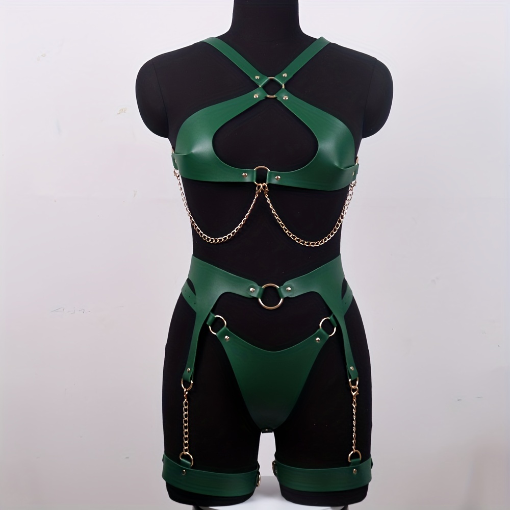 Sexy Green Crystal Chest Chain Harness Stainless Steel Belly Waist