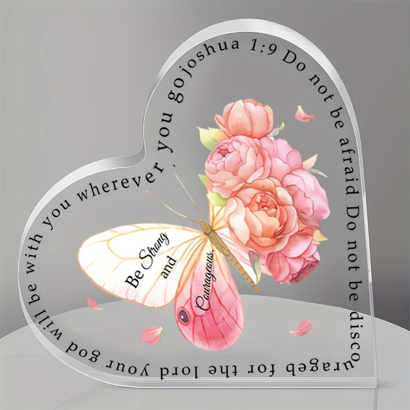 1pc, Christian Gifts (4 X4 X0.4 Inch), Religious Gifts Scripture Gifts For  Women Bible Verse Inspirational Heart, Shaped Acrylic Desk Decor Perfect Bi