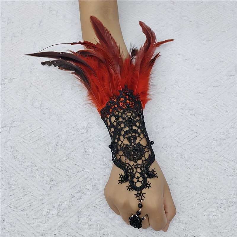 Vintage Faux Feather Gloves Lace Wristlet Halloween - Temu Canada