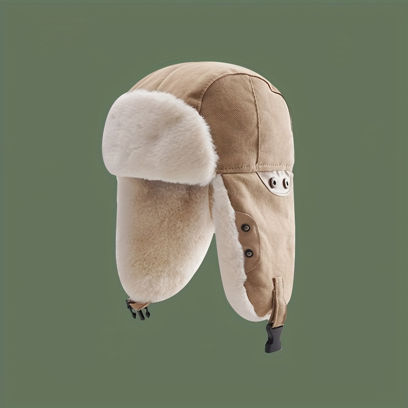 Men Women Winter Warm Trapper Hat with Visor Brim Thermal Plush