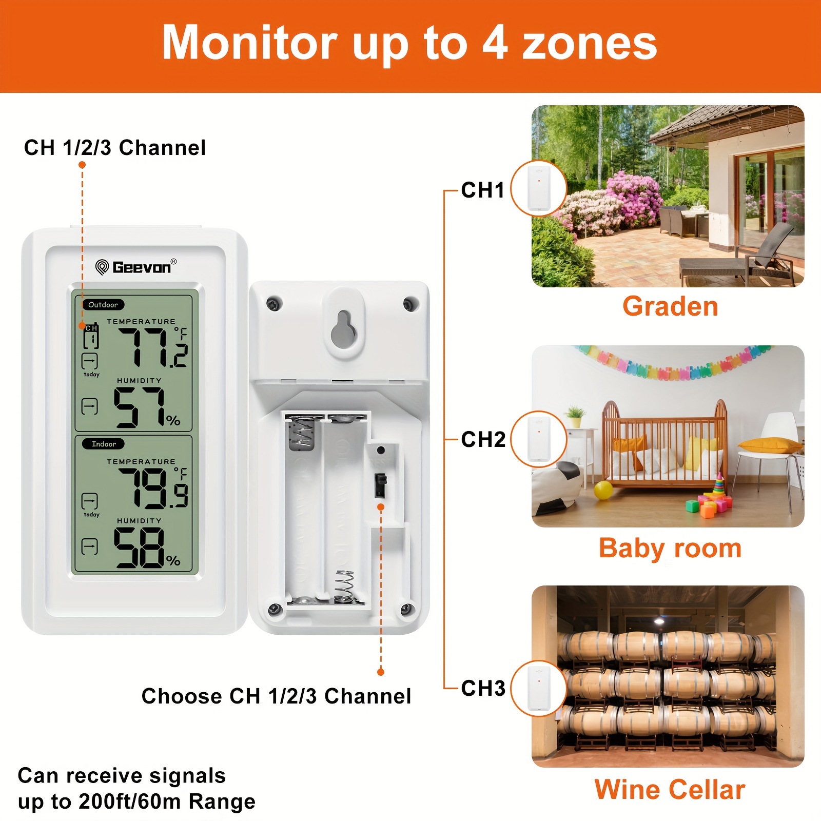 Geevon Indoor Outdoor Thermometer Wireless Digital Thermometer