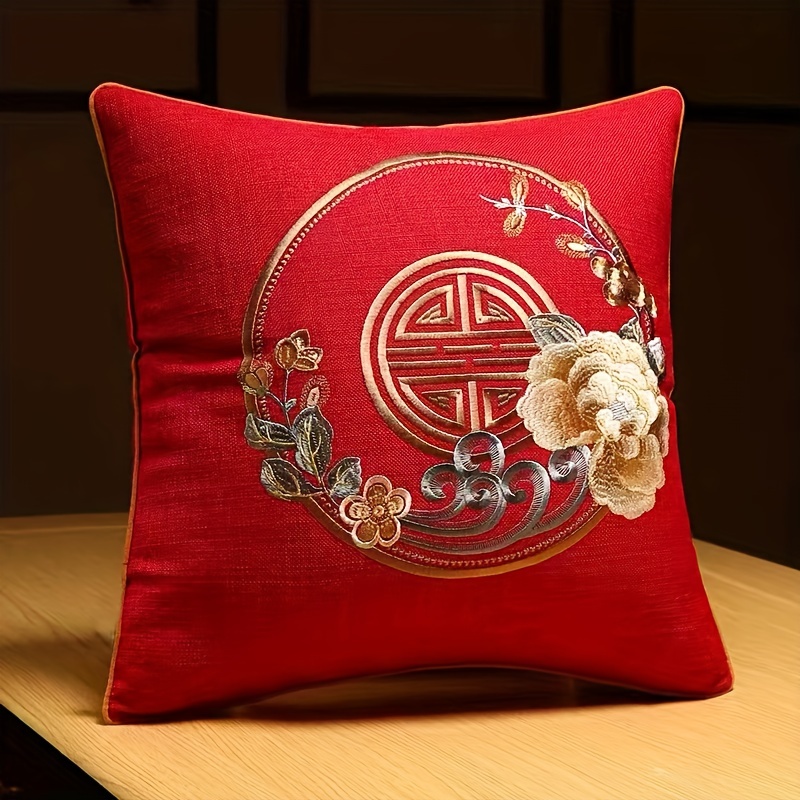 

1pc Vintage Throw Pillow Cover, Chinese Ancient Style Embroidered Throw Pillow Case, Home Decor Throw Pillow Cover For Living Room Bedroom Couch Sofa Car Office Chair, Pillow Insert Not Included
