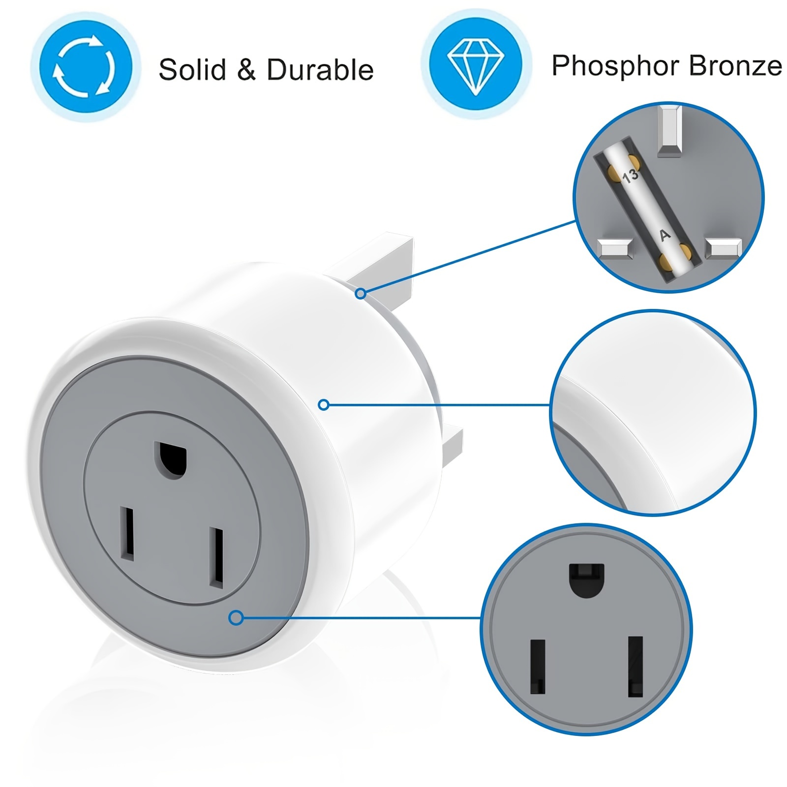 2-Pack] Italy Travel Power Adapter, VINTAR 3 Prong Grounded Plug