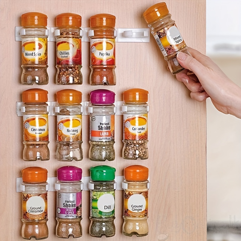 Spice Bottle Clips Rack Kitchen Storage Wall Mount Adhesive Spice