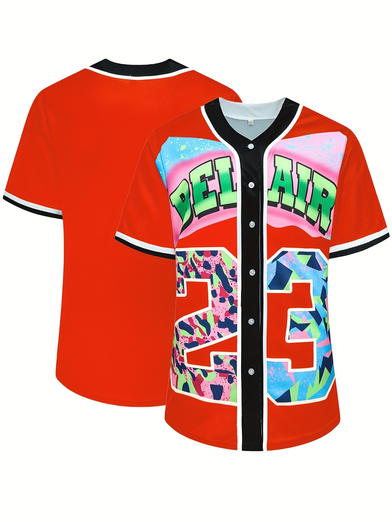Hip Hop 90s Outfit for Women, 23 Baseball Jersey Orange Shirt for Theme Party, Short Sleeve Jersey Shirts for Party and Club,Temu