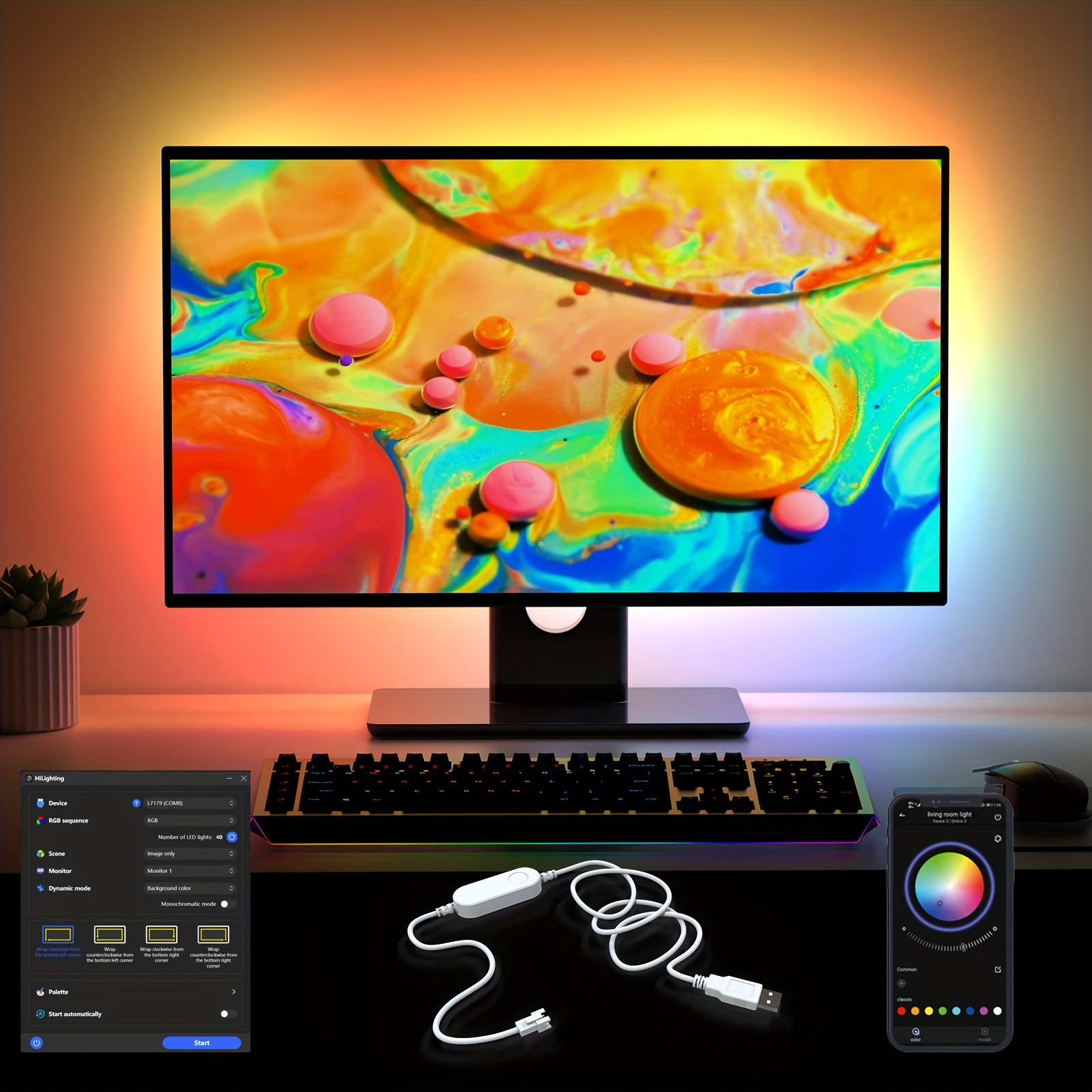 LED-Streifenlichter, 17-43-Zoll-Displays, Synchronisieren Mit  Bildschirmfarben, Immersive Computer-Hintergrundbeleuchtung, Für Gaming,  Einstellbare